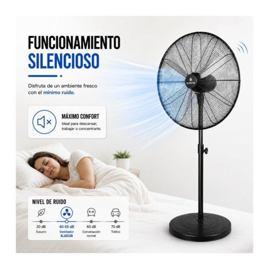 Ventilador de Pie Industrial Bilake Alarcon 180W 3 Velocidades Oscilante Cabezal Orientable
