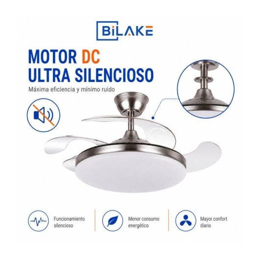 Ventilador de Techo con Luz Bilake Two 50W 108cm Motor DC Aspas Retráctiles Bluetooth Mando