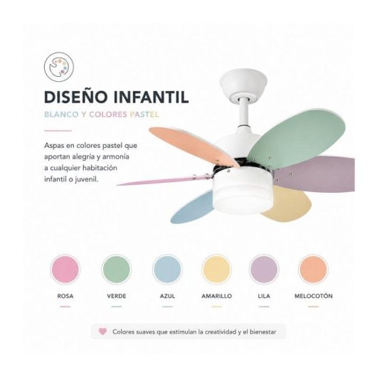 Ventilador de Techo con Luz Bilake Kids Colores Pastel WiFi Aspas Reversibles Ultra Silencioso con Mando