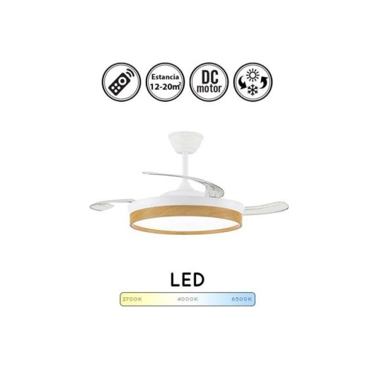 Ventilador de Techo con Luz Bilake 45W Aspas Retráctiles Ultra Silencioso con Mando