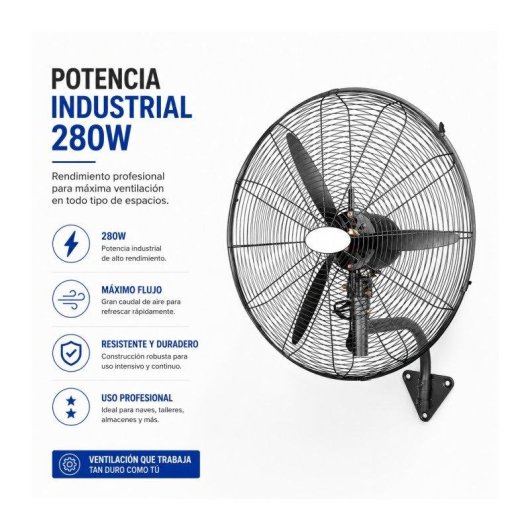 Ventilador de Pared Industrial Bilake Borrasca 280W 81cm Oscilante Cabezal Orientable
