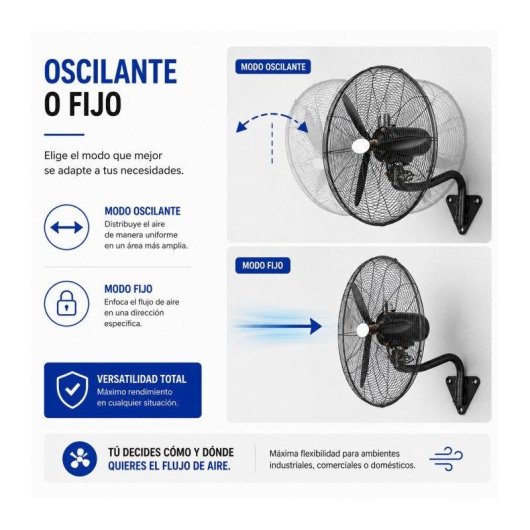 Ventilador de Pared Industrial Bilake Borrasca 280W 81cm Oscilante Cabezal Orientable