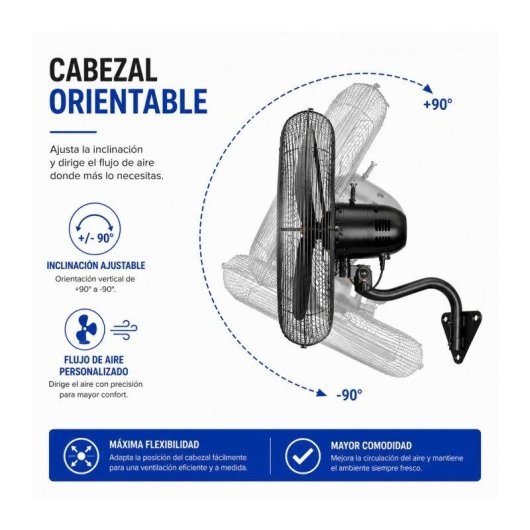 Ventilador de Pared Industrial Bilake Borrasca 280W 81cm Oscilante Cabezal Orientable
