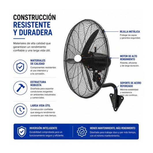 Ventilador de Pared Industrial Bilake Borrasca 280W 81cm Oscilante Cabezal Orientable