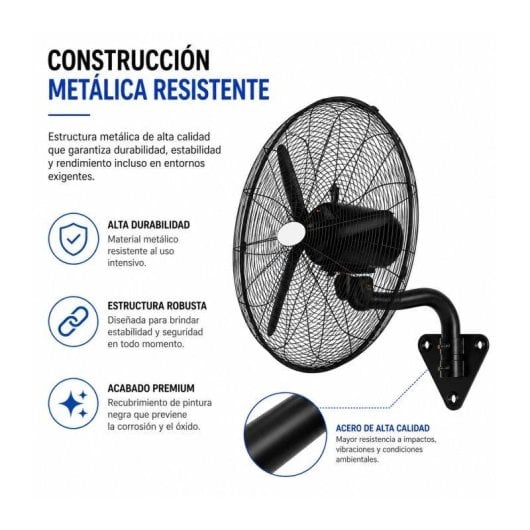 Ventilador Industrial de Pared Bilake Borrasca 240W 71cm Oscilante Cabezal Orientable