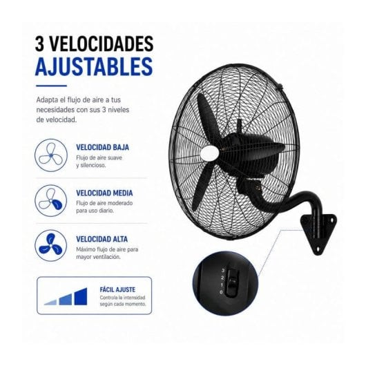 Ventilador Industrial de Pared Bilake Borrasca 240W 71cm Oscilante Cabezal Orientable