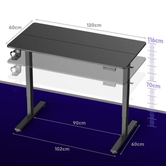 Escritorio eléctrico gaming Naspaluro 120x60 cm regulable en altura