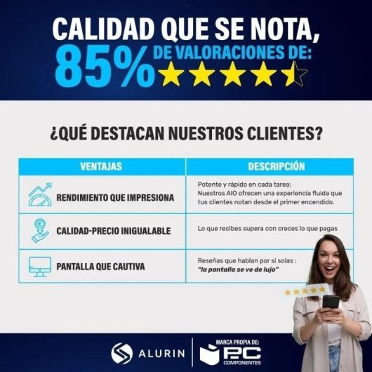 Alurin Flow AIO i5-12400 /16GB/500GB/24" Windows Home, Altura regulable + Owlotech MK500 Combo