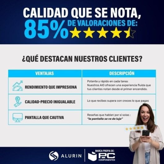 Alurin Flow AIO i5-12400 /16GB/1TB/27" Windows Home, Altura regulable + Owlotech MK500 Combo