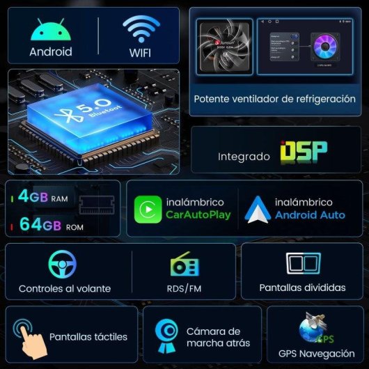 Autoradio JUNSUN 7 pouces Android 15 4+64GB CarPlay Bluetooth GPS