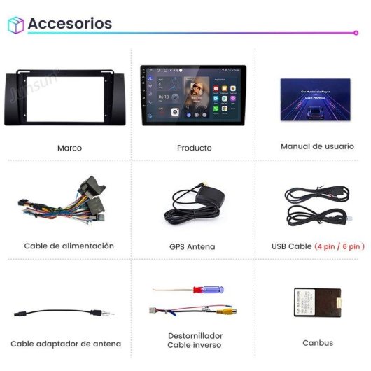 Autoradio JUNSUN 2+64gb Android 15 CarPlay GPS BT Wifi BMW E39/E38/E53