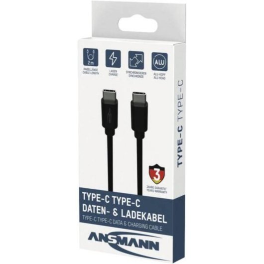 Kabel Ansmann 1700-0208 USB-C zu USB-C 2 m 480 Gbit/s Schwarz