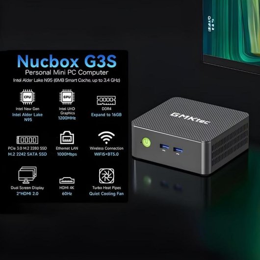 Barebone GMKtec NucBox G3S Intel N95 4 núcleos 8GB DDR4 128GB SSD
