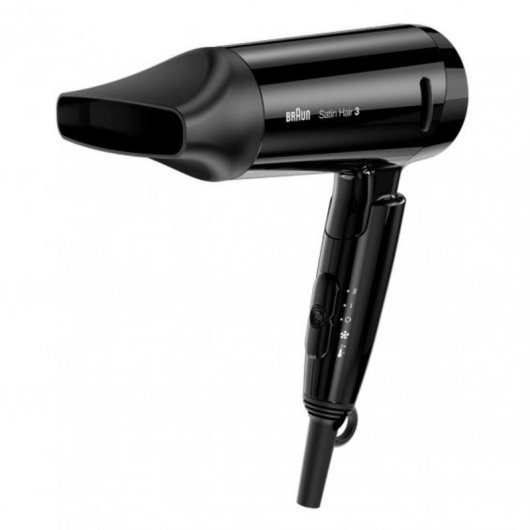 Secador de Pelo de Viaje Plegable Iónico Braun Satin Hair 3 Style&Go 1600W 2 Temperaturas Negro