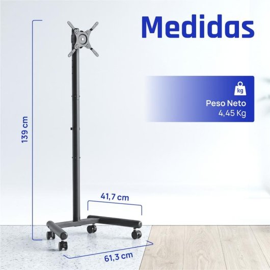 IGGUAL SRTV55 Suporte TV chão com rodas 13 a 55" VESA 75x75 a 200x200 Máx 20Kg