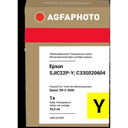 Cartucho de tinta amarilla AGFAPHOTO APESJIC22PY 32,5 ml compatible Epson C3500