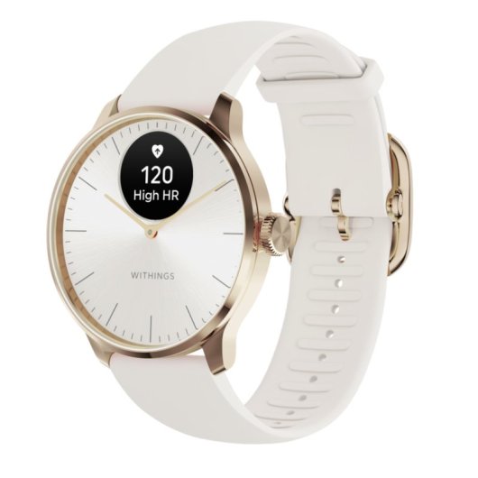 Withings Scanwatch Light Bluetooth 37mm Gehäuse Gold Weißes Armband Herzfrequenzmesser