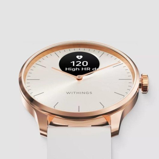 Withings Scanwatch Light Bluetooth 37mm Gehäuse Gold Weißes Armband Herzfrequenzmesser