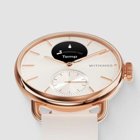 Withings Scanwatch 2 Bluetooth GPS 38mm Ouro Rosa Bracelete Areia Cardio SpO2 Resistente 5ATM