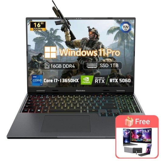 Portátil Blackview GamiBook 16 16" Intel Core i7-13650HX 16GB RTX 5060 1TB SSD Windows 11 Pro pantalla 300Hz