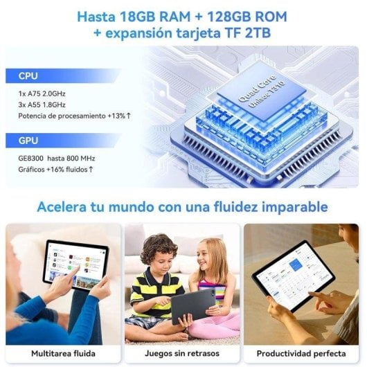 Tablette TABWEE T80 WiFi 10,1" Gris 18 Go 128 Go Batterie longue autonomie Android 15