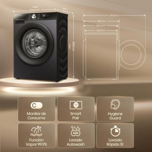 Máquina de Lavar Roupa Hisense WF3S9043BB3 9 Kg 1400rpm A Preto WiFi
