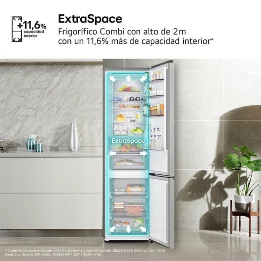 Frigorífico Combi LG GBBS524DPY Total No Frost 203cm 375L D Inox WiFi