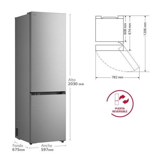 Frigorífico Combi LG GBBS524DPY Total No Frost 203cm 375L D Inox WiFi