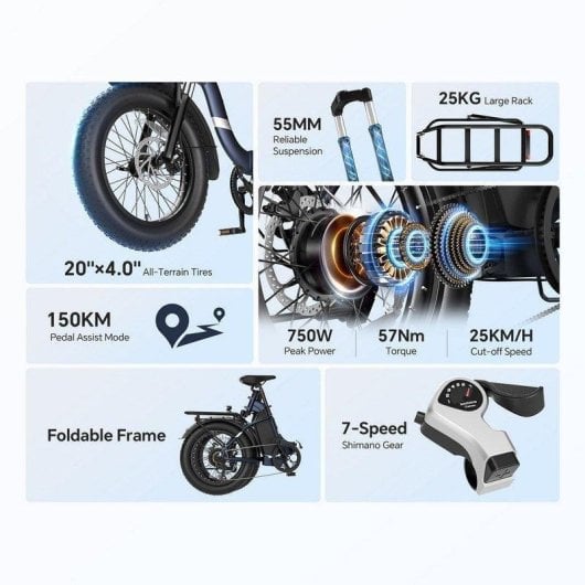Velo electrique pliant Touroll S2 Pro 720 Wh Bleu