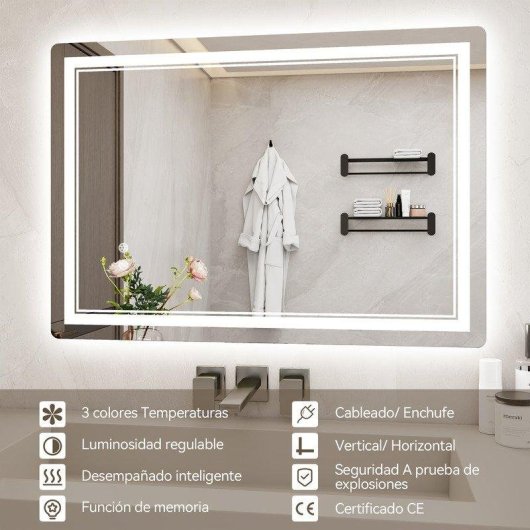 Specchio da bagno Naspaluro LED 80x60 antivapore 3 colori touch
