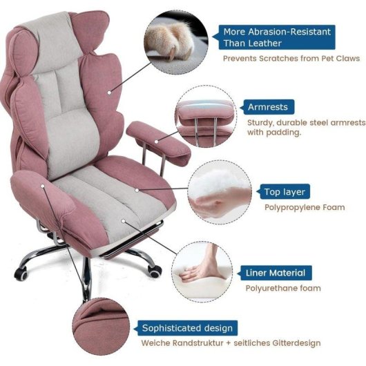Silla Gaming GTPLAYER Ergonómica con Reposapiés Tela Rosa