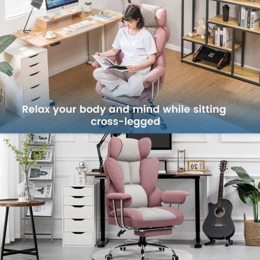 Silla Gaming GTPLAYER Ergonómica con Reposapiés Tela Rosa