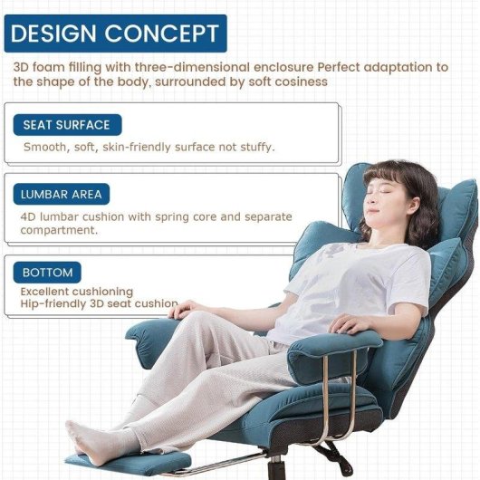 Silla Gaming GTPLAYER Ergonómica con Reposapiés Telescópico Azul 180 kg