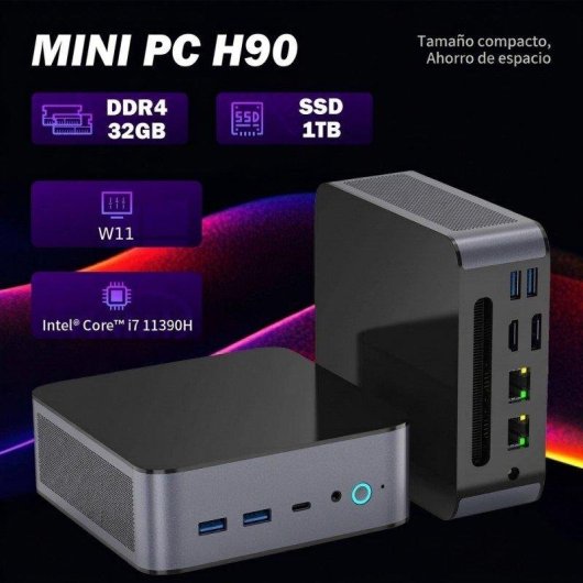 Mini PC Rolipo H90 Intel Core i7 11390H/32GB/1TB SSD/Iris Xe/Windows 11 Pro/Wi-Fi 6
