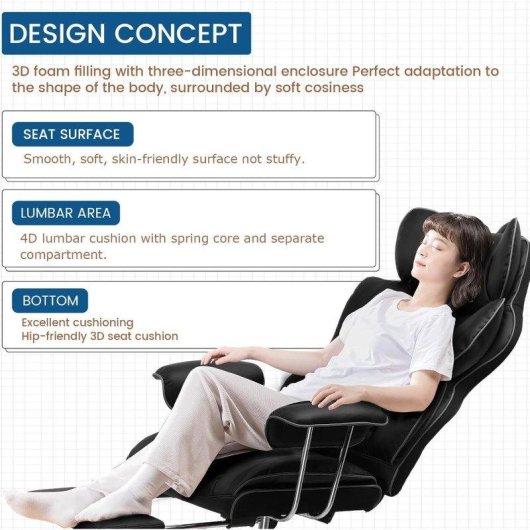 Silla Gaming GTPLAYER Cueropu Ergonómica con Reposapiés Telescópico Negro