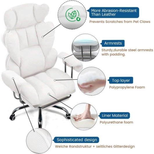 Silla Gaming GTPLAYER Ergonómica con Reposapiés Telescópico 180 kg Blanco