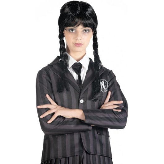 Disfraz Uniforme Colegio Con Peluca Wednesday Addams Miércoles Addams Talla M