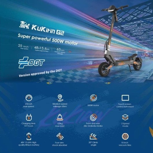 Patinete eléctrico KuKirin G2 (VMP) 500W Autonomía 65km Ruedas 10" Frenos disco IPX4
