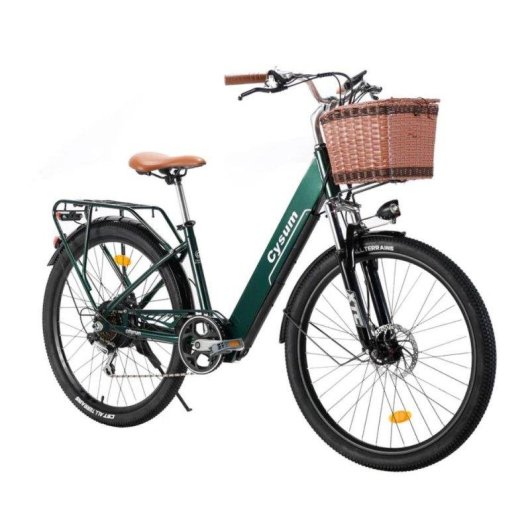 Bicicleta Elétrica Cysum Cityrun 250W 36V 10Ah Pneus Largos 26" Verde