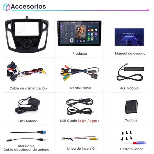 Autoradio JUNSUN V1PRO Android 4GB 64GB CarPlay 4G GPS para Ford Focus 3