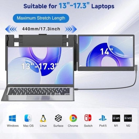 Monitor PC Siaviala P6 14" FullHD IPS Doppio Schermo Portatile Type-C HDMI