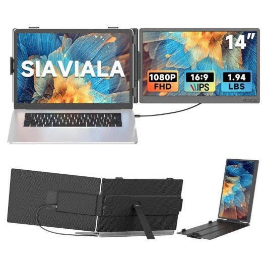 Monitor PC Siaviala Kx2 14" FullHD 60Hz IPS Portatile Multischermo USB-C HDMI