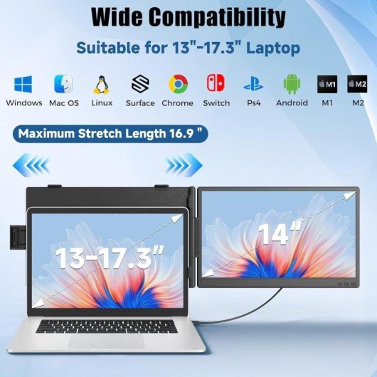Monitor PC Siaviala Kx2 14" FullHD 60Hz IPS Portatile Multischermo USB-C HDMI