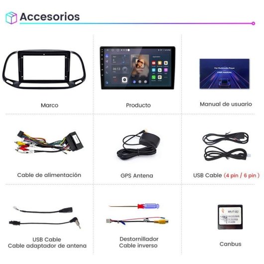 Autoradio JUNSUN 9" 2/64GB Android CarPlay Android Auto GPS Fiat Doblo 2015-2021