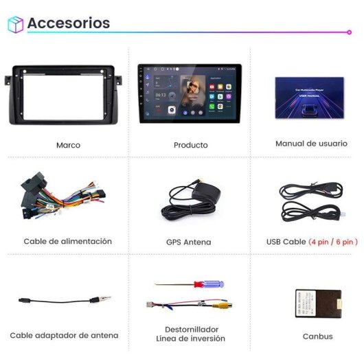 Autoradio JUNSUN 2+64GB CarPlay Android Auto Wireless per BMW E46