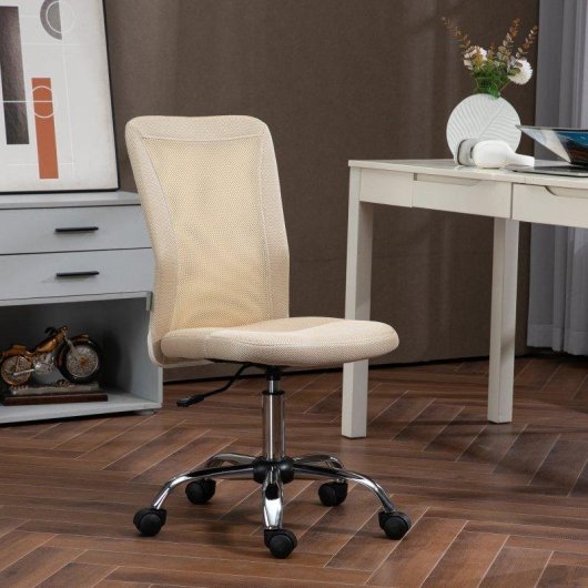 Silla de Escritorio Giratoria Welltin Sin Brazos Malla Beige Altura Ajustable 100kg