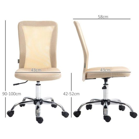 Silla de Escritorio Giratoria Welltin Sin Brazos Malla Beige Altura Ajustable 100kg