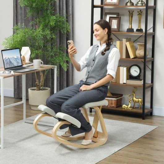 Chaise ergonomique genoux dossier Welltin 921-788V00CW Creme Bois