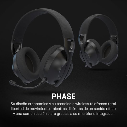 Cuffie Krom Phase Wireless Bluetooth 5.3 Gaming Nero con Microfono