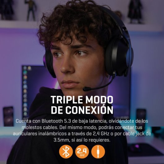 Cuffie Krom Phase Wireless Bluetooth 5.3 Gaming Nero con Microfono